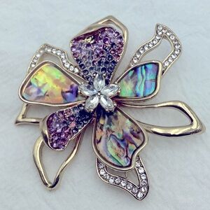 Anne Klein Gold and Paula Shell  Flower Brooch